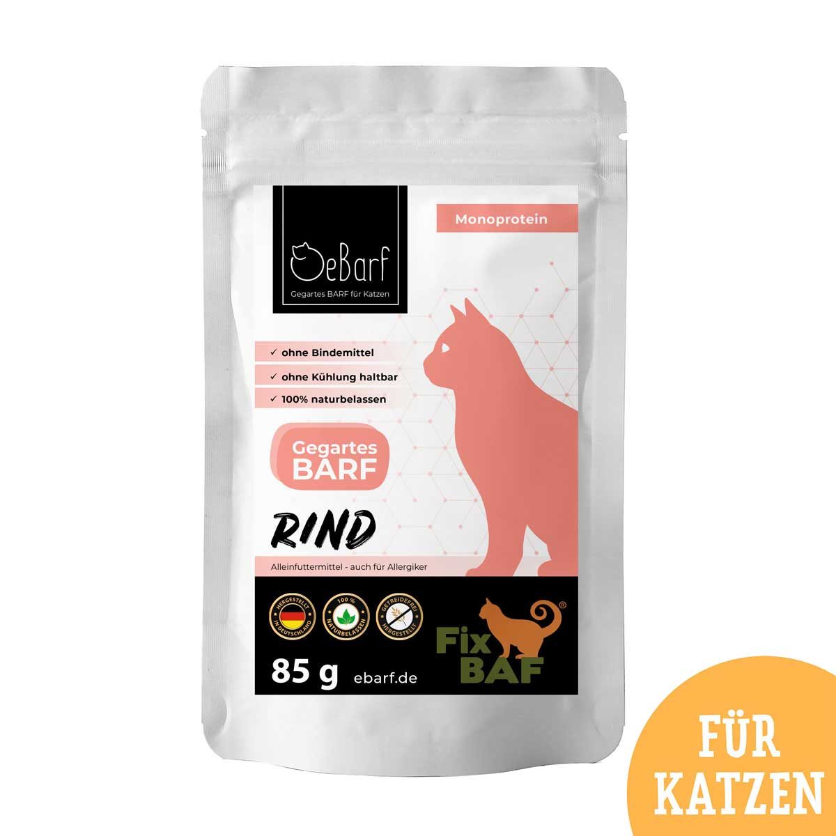 Gegartes Komplettmenü Rind für Katzen